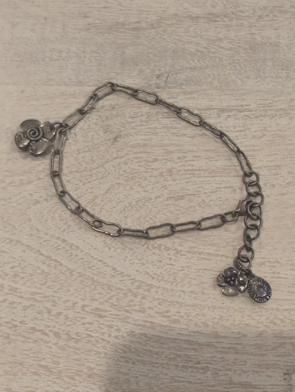Sherry Tinsman Delicate Silver Floral Charm Chain Bracelet for Women